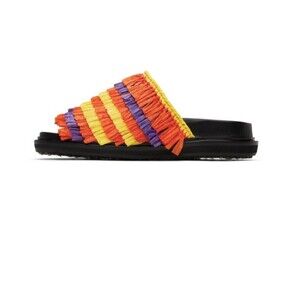 Marni Slides Orange & Yellow Crocheted Raffia Slides Fussbett Shoe Sz IT 37/US 7